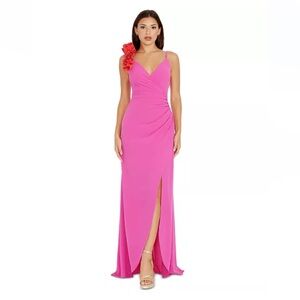 Dress the population long dress. New with tags. Pink with red accent.